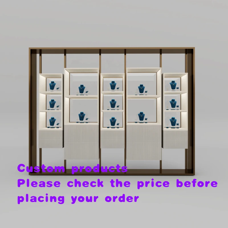 custom.Luxury Jewelry Watch Display Cabinet LED Tempered Glass Metal Frame Mirror Design Customizable Dimens