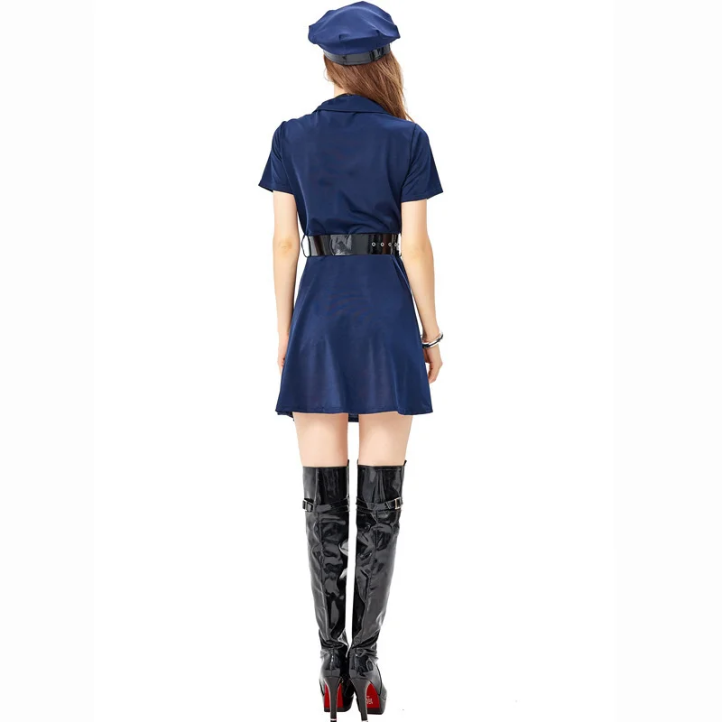 Mini Cop Cosplay Uniforme para Mulheres, Halloween Oficial Role Play Dress Set para Adultos Festa Temática, Profissão Terno Policial