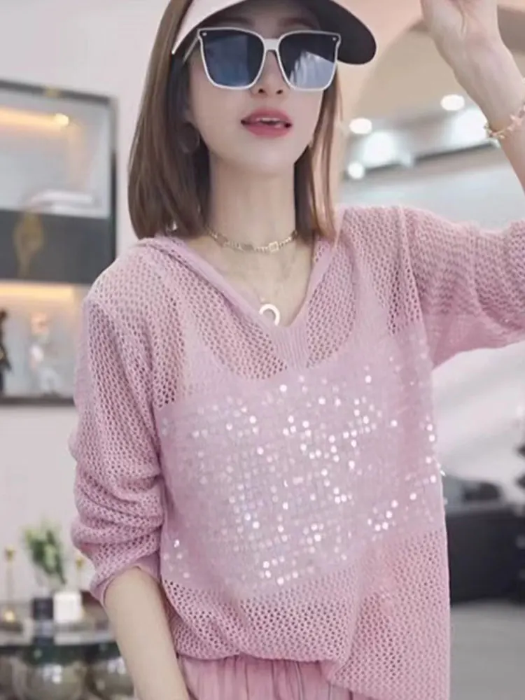 

Корейский свободный длинный све ледяной шелк солнечный топ с капюшоном дышащий модный женский топ Irt Poetic Lin Commute Sle Pur...