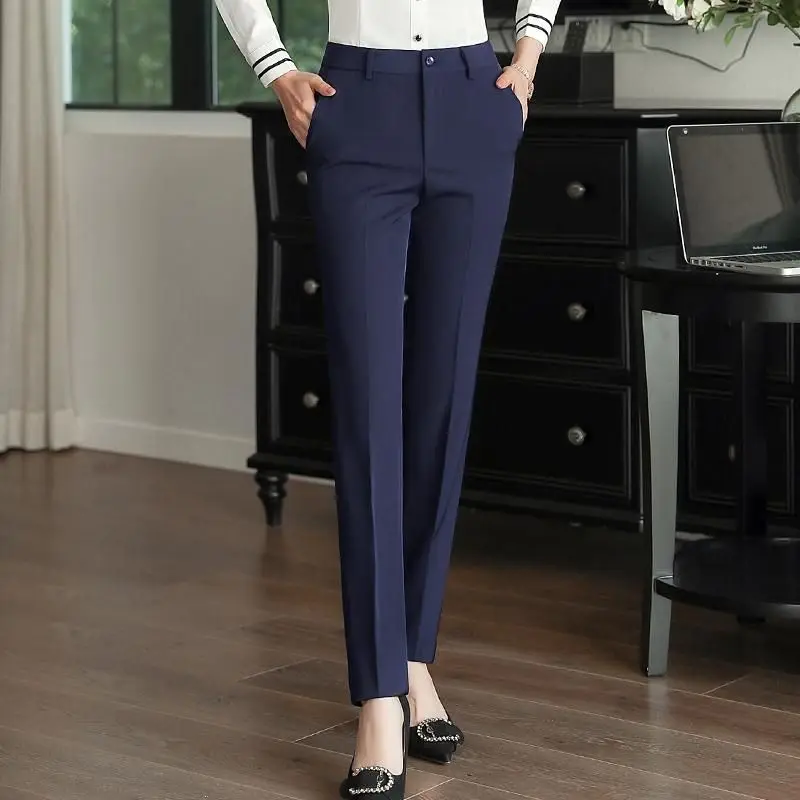 Summer Thin Draped Slim Work Trousers for Women Straight High Waist Loose Pants