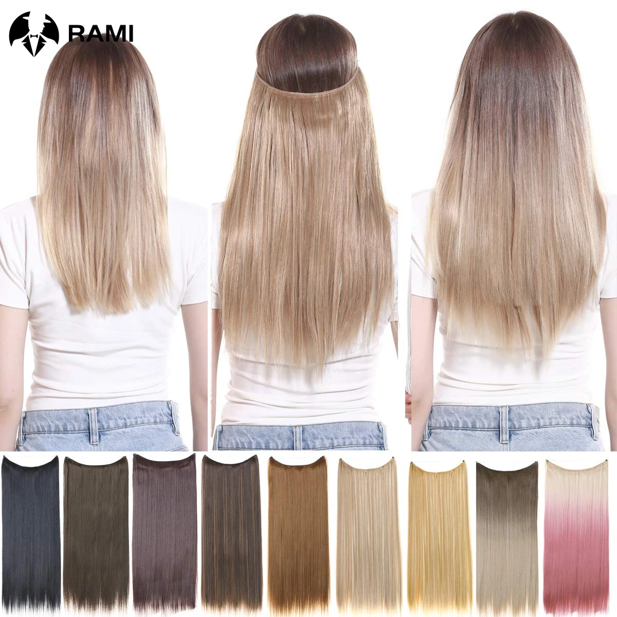 Human Hair Extension For Women Straight Clip Fish Line Hair Extensions Invisible Wire One Piece Weft Remy Natural Hair Extension