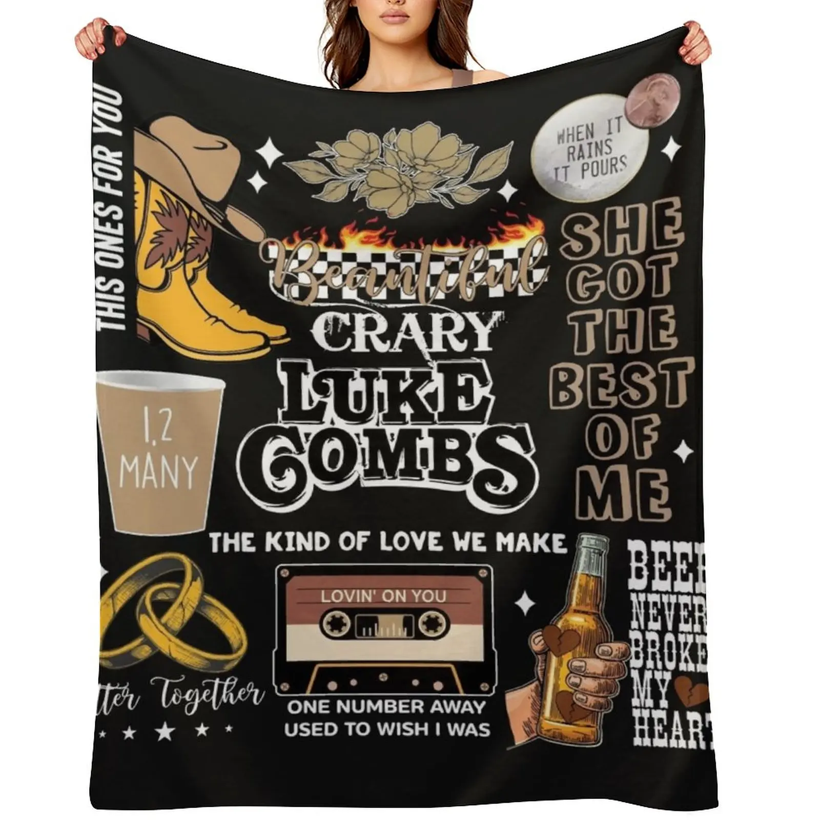 

Luke Combs Vintage texas music rodeo Throw Blanket For Decorative Sofa Flannels Blankets For Baby Decorative Throw Blankets