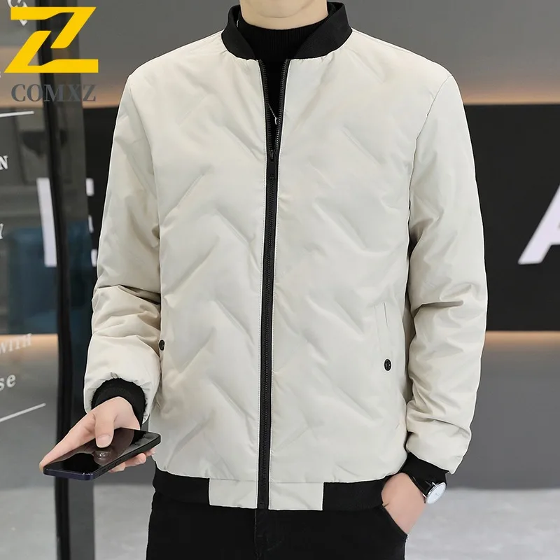 سترة COMXZ للرجال بياقة بيسبول عصرية للعمل في الهواء الطلق سترة سميكة دافئة كلاسيكية للأعمال معطف شتوي خفيف الوزن غير رسمي #1