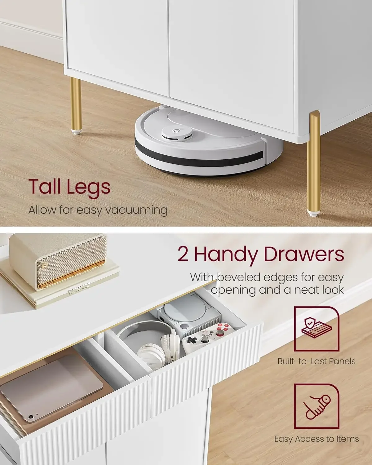 Armoire avec Rangement, Buffet de Rangement avec Portes, Étagère Réglable, Cannelé MELFront, Accen