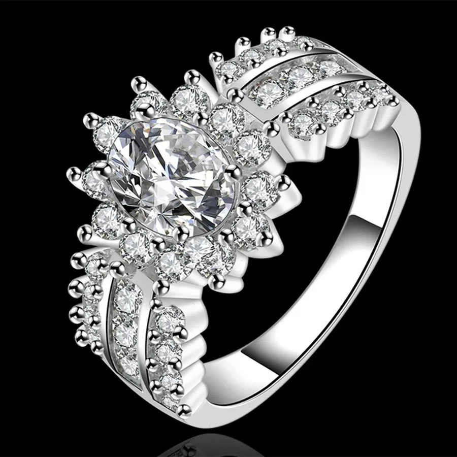 Anillo de piedra de cristal noble para mujer, bonito abalorio de boda, anillos chapados en plata 925, joyería R584