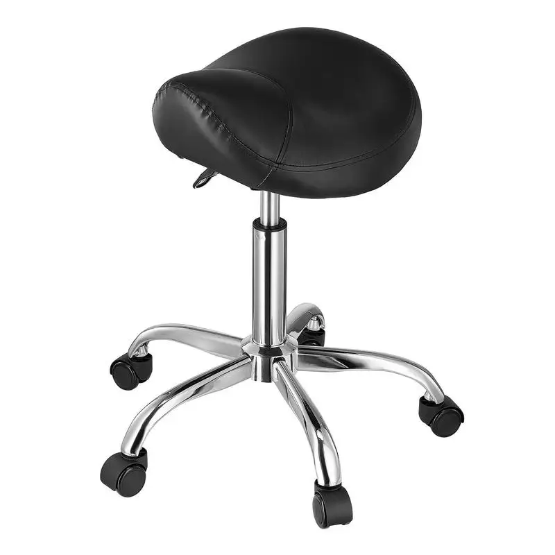 Tabouret Selle à Roulettes, Capacité de Charge 204 kg, Hauteur Réglable (55-71 cm), Tabouret Pivotant, Chaise de Travail Ergonomique en Cuir PU Épaissi pour Salon, Spa, Massage, Clinique, Noir