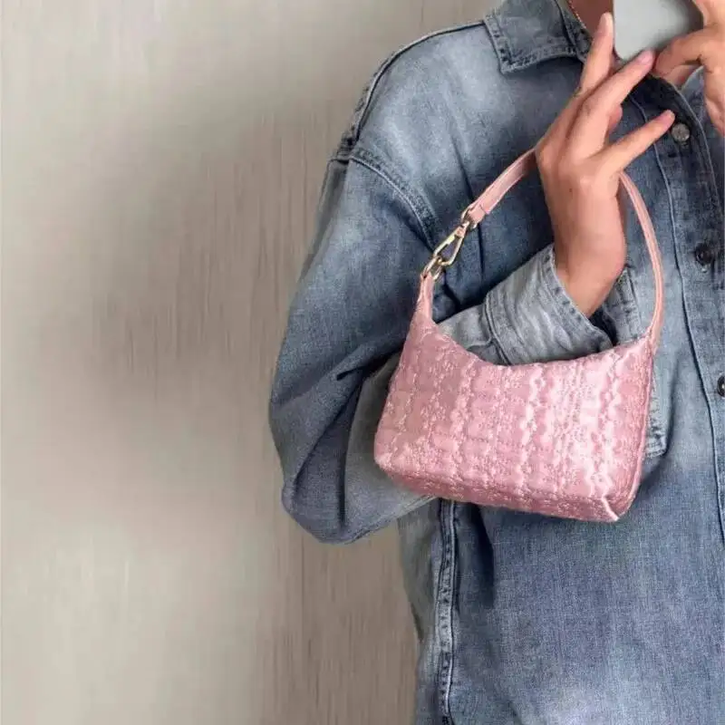 Bloom Fairycore Aesthetic Pink Y2k Hand Bag Women High Street Casual Handle Shoulder Bags Purse Female Retro Sweet Cute Wallet