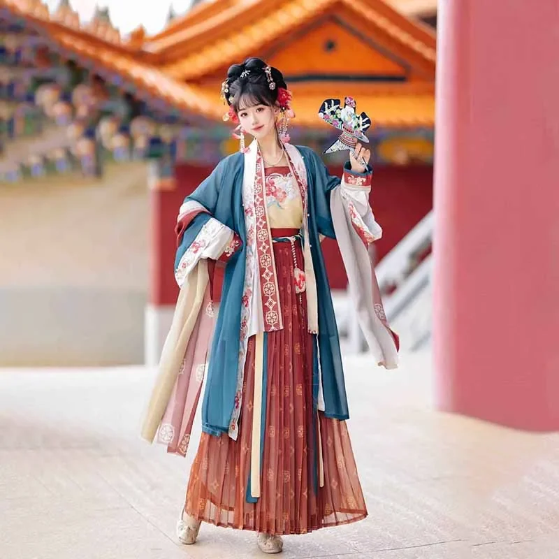 ชุดฮั่นฝูของผู้หญิงชุดงานปาร์ตี้ชุดคอสเพลย์ผู้หญิงงานคาร์นิวัลโบราณชุดจีนโบราณปักลายราชวงศ์ Hanfu