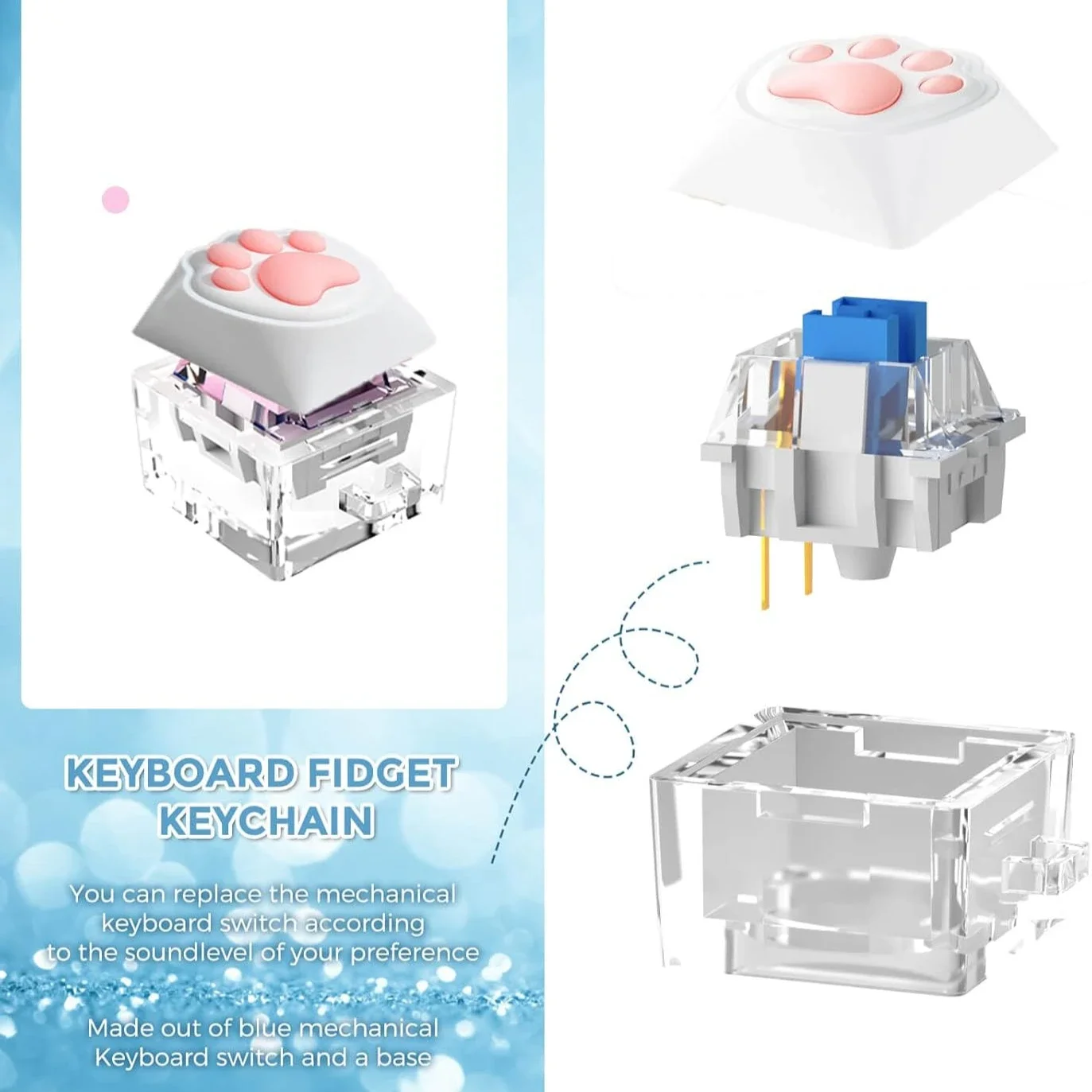 Cat's Paw Keychain Keyboard Fidget Toys Keyboard Decompression Finger Clicker Button Stress Relief Gifts for Adult and Kids