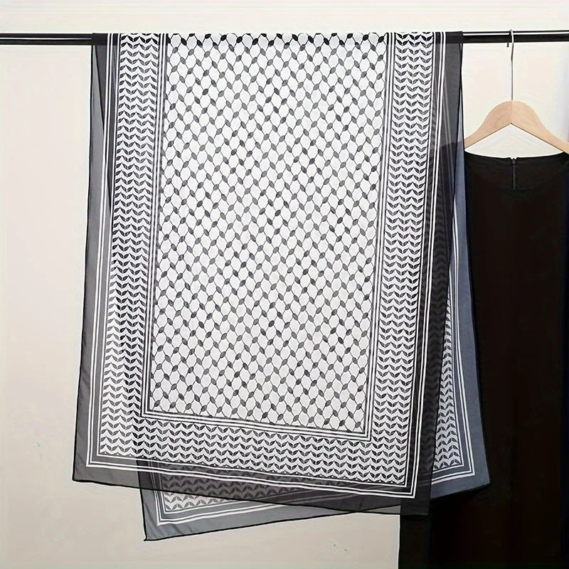 무슬림 숙녀용 Keffiyeh 프린트 쉬폰, 하이 퀄리티 히잡, 이스라엘 스카프, 185x70cm, 2024 신제품