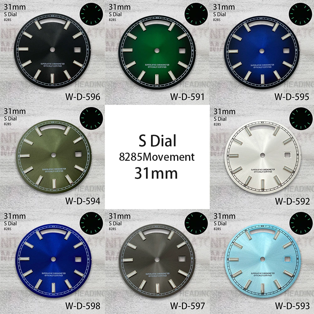 31mm Day And Date S Dial Fit 8285 Movement Green Luminous Sunray High-Quality Dial For Datejust Watch Modification Accessories
