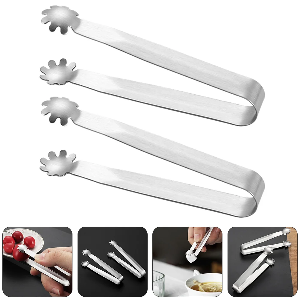 4 Pcs Ice Cube Tongs Sugar Restaurant Toaster Clips Lemon Slice Stainless Steel Foods