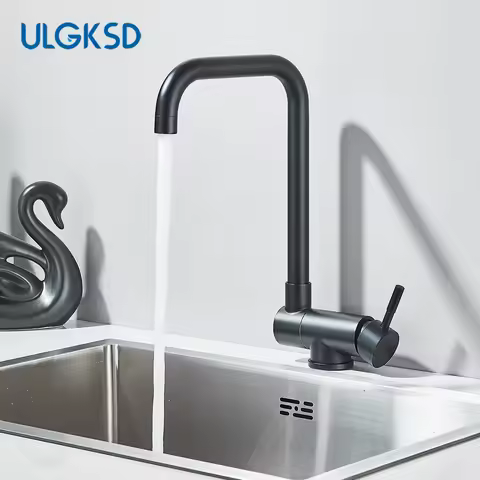 ULGKSD Kitchen Sink Faucet 360&deg; Rotation Hot And Cold Water Mixer Tap Single Handle Deck Mounted Stainless Steel Water Crane