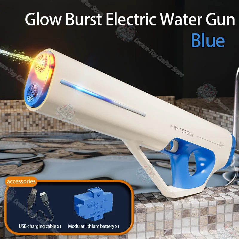 Pistola de agua eléctrica de juguete para niños, succión automática, gran capacidad, para exteriores, verano, playa, Splash Blaster, luz colorida, tiro Pla