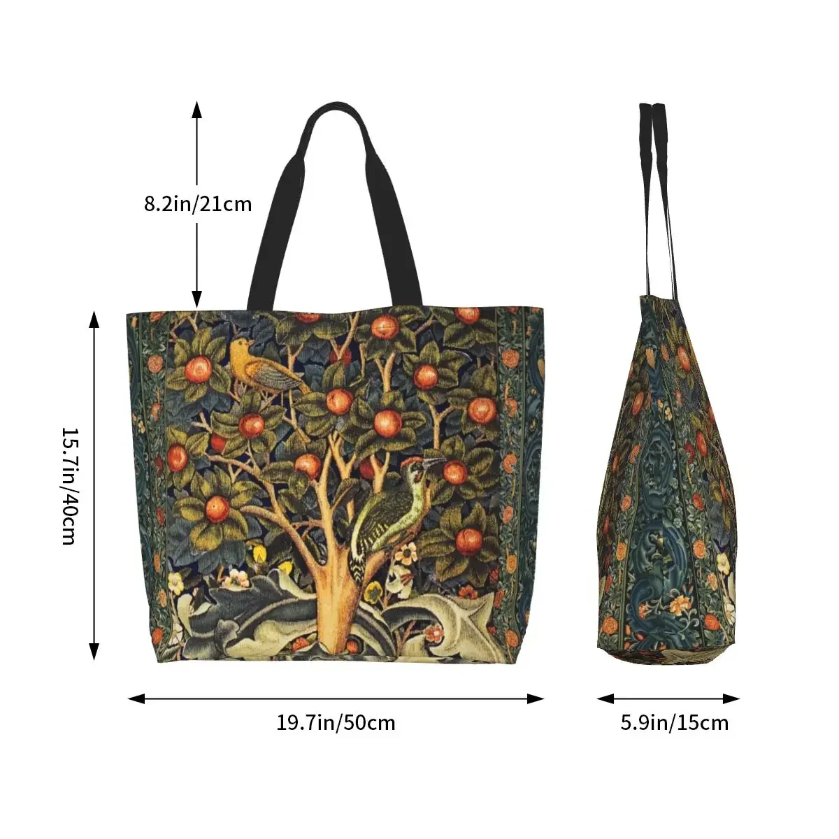 William Morris Woodpecker In albero da frutto Shopping Canvas Bag grande capacità Grocery Birds conigli Floral Shopper Tote Bags