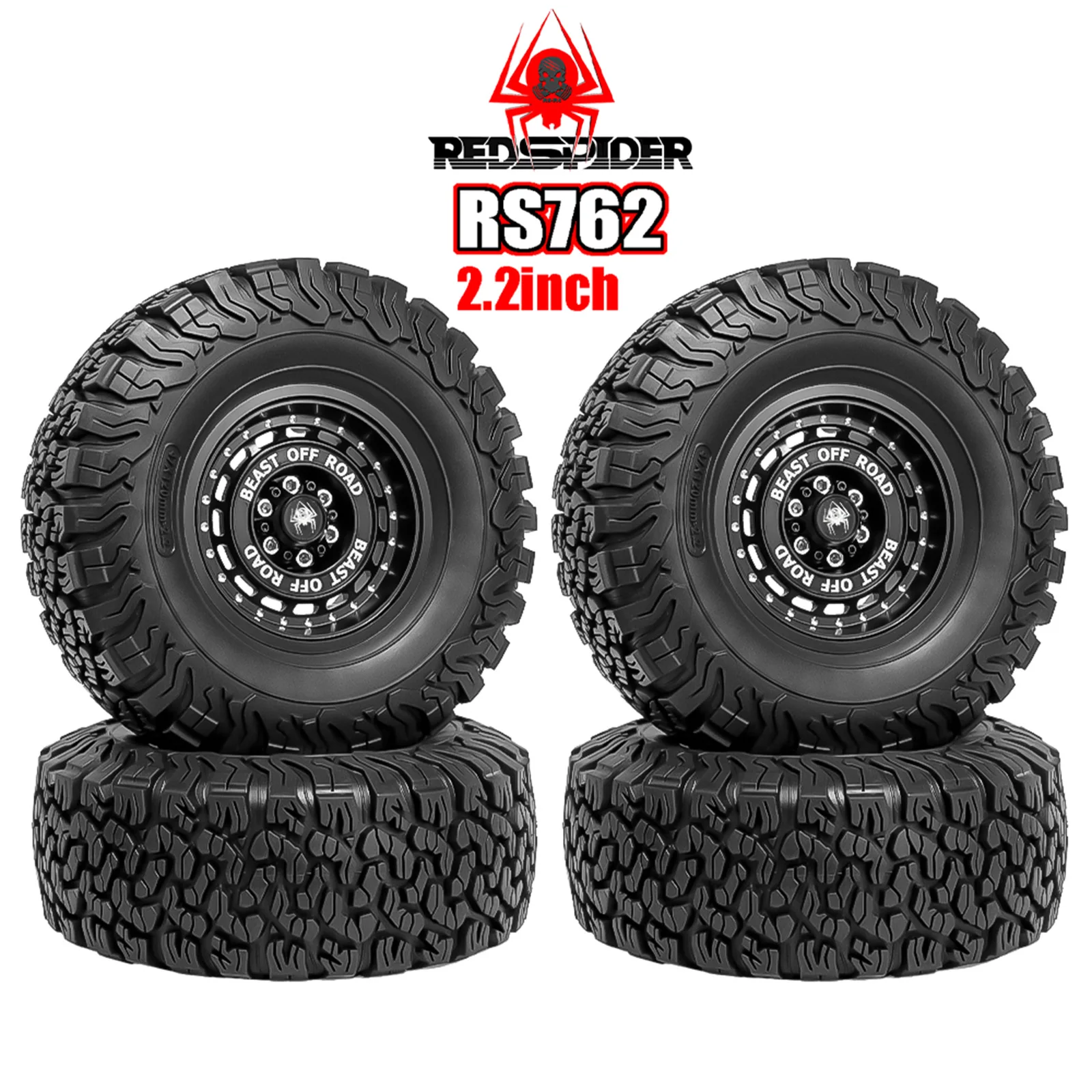 RedSpider 4Pcs 2.2" RC Crawler Tires CNC Alloy Wheels Pre-assembled OD120mm for 1/10 Wraith RR10 TRX6 Rock Crawler Upgrade