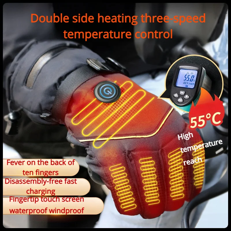 

Rechargeable Heated Gloves Electric Warming For Cold Weather 3.7V Battery Powered Full Finger Winter Motorcycle Riding Gloves
