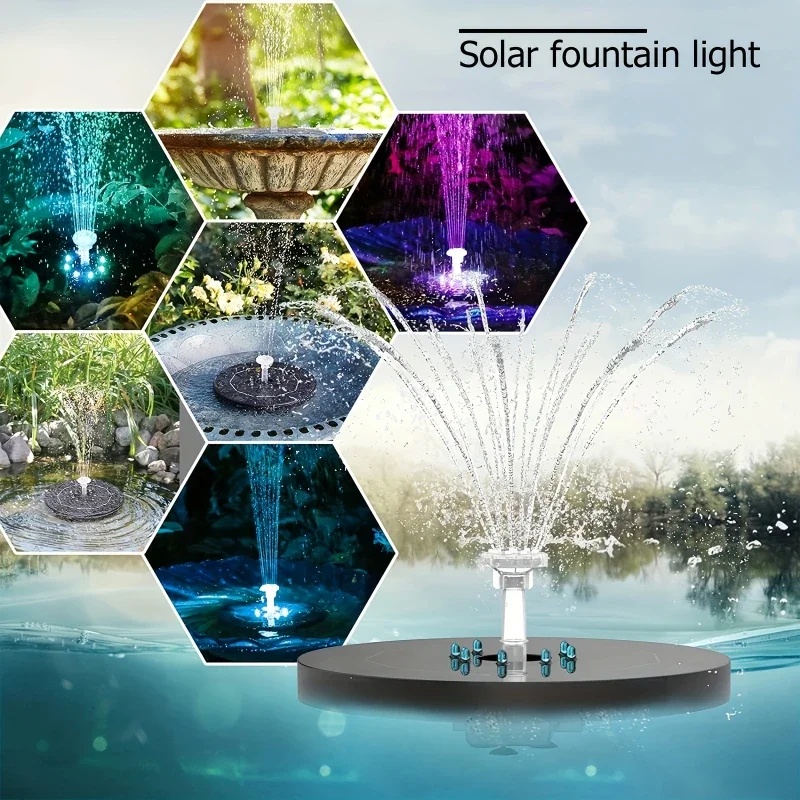 3W/3.5W solar fountain with LED lights, creative DIY fish pond decoration, suitable for garden bird bath, pond, swimming pool