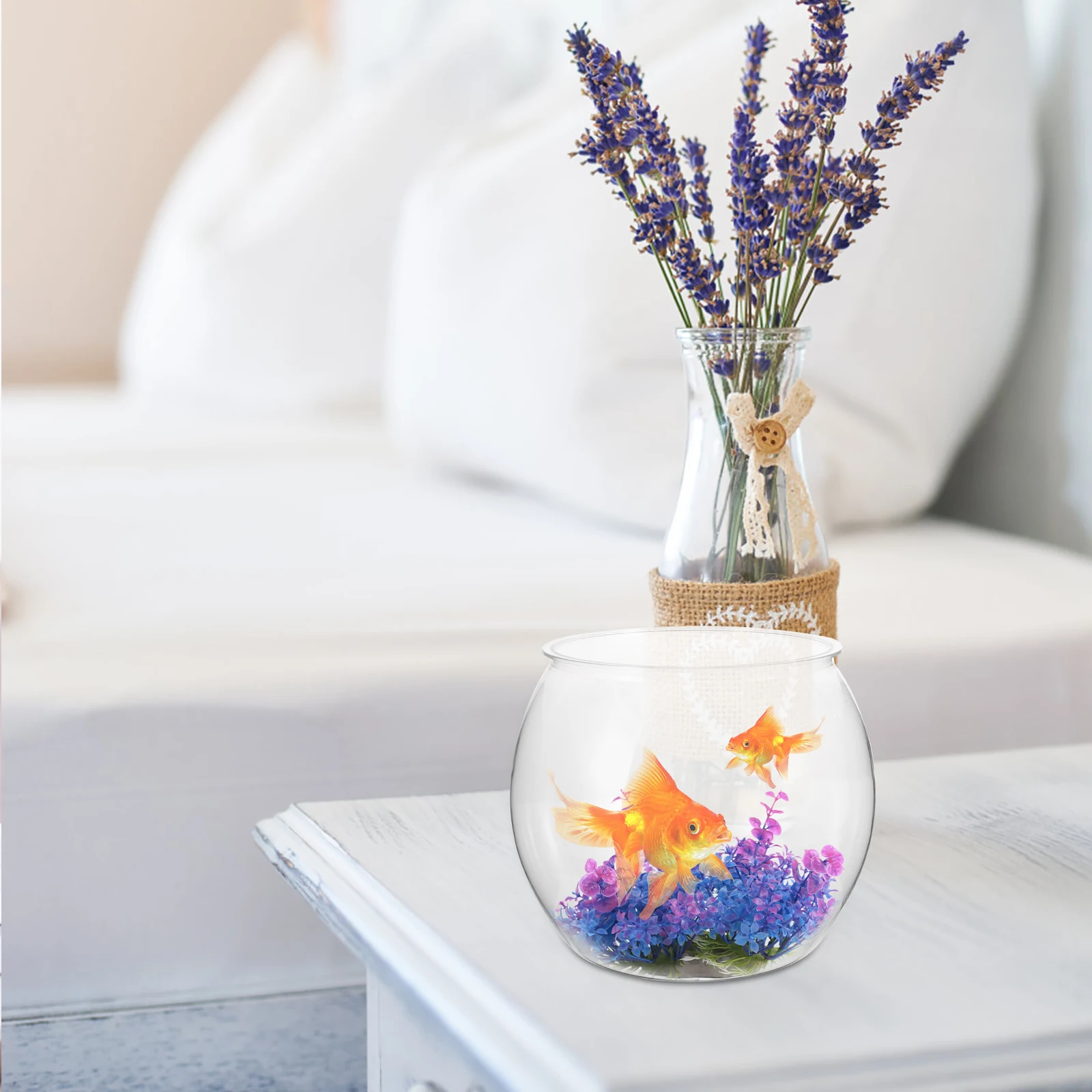 

Transparent Fish Tank Desktop Bowl Clear Plastic for Goldfish Turtle Small Aquarium Container Tabletop Fish Tank Decor Landscape