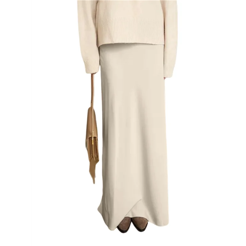 AOAO-jupes longues taille haute en satin pour femmes, jupe longue trapèze zippée