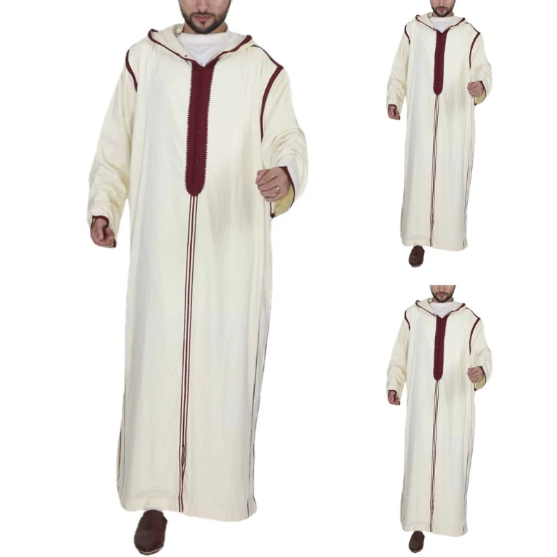 Men Robe Muslim Clothes Loose Hoodies Arab Middle Robe Durable Kaftan Muslim Thobe Dubai Long Sleeve Gown Ethnic Clothes