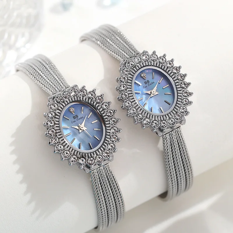 BS-Montre à quartz étanche pour femme, petit cadran en diamant, montre-bracelet décontractée pour femme, argent, luxe, mode élégante, 1845