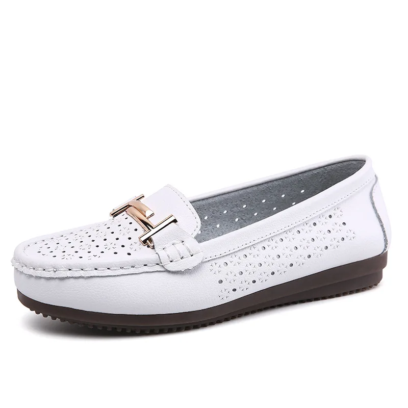 Summer Women Flats Shoes Cutouts Genuine Leather Loafers Shoes Woman Breathable Ballet Flats Oxford Women Casual Shoes