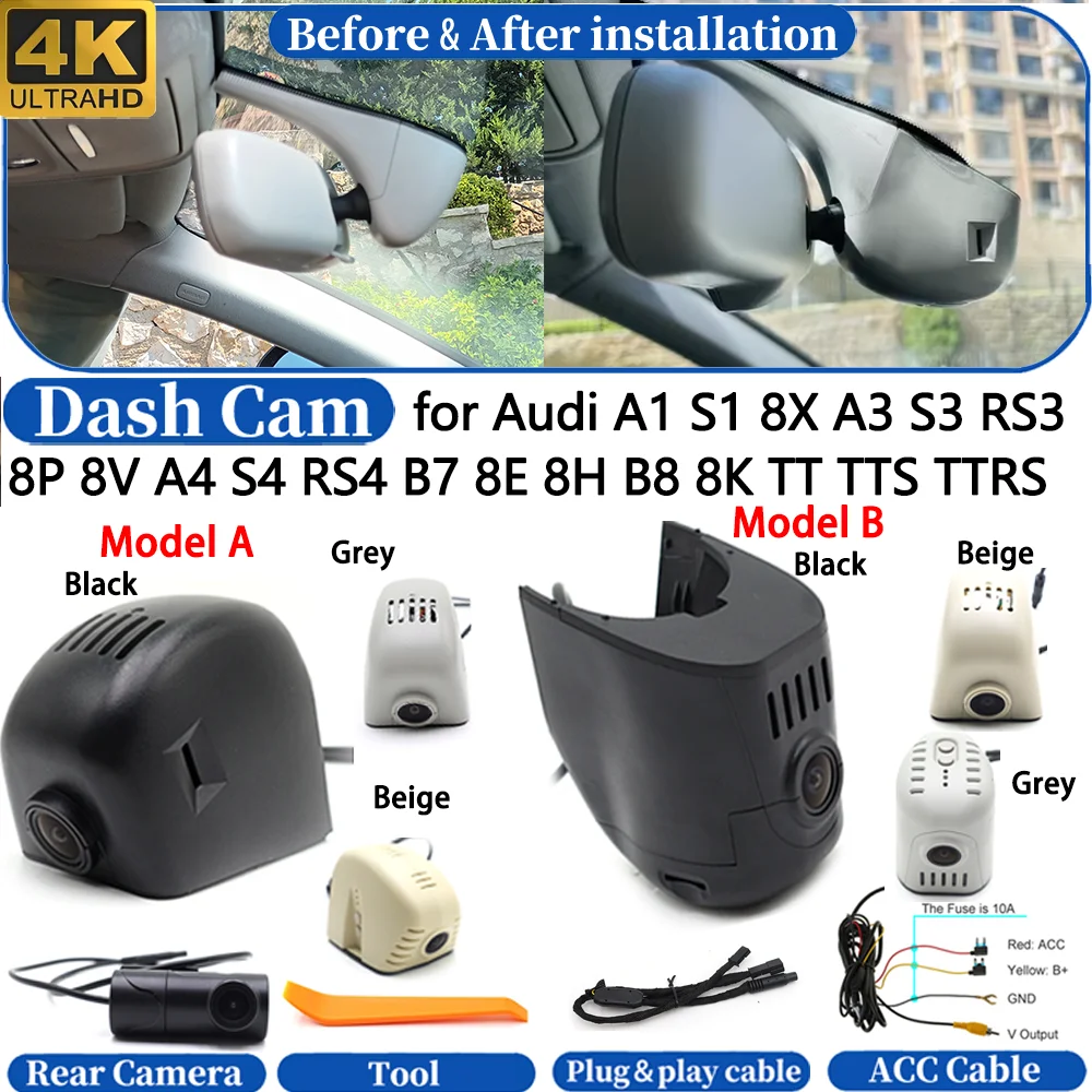 Dash Cam for Audi A1 S1 8X A3 S3 RS3 8P 8V A4 S4 RS4 B7 8E 8H B8 8K TT TTS TTRS 4K DVR Dashboard Camera Video Drive Recorder