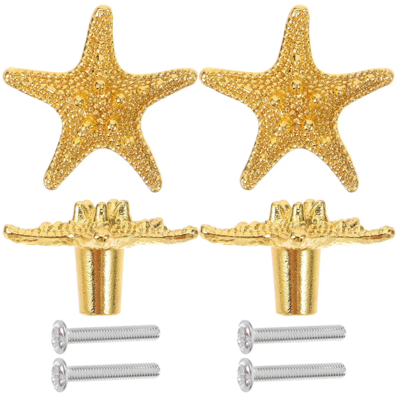 4Pcs Starfish Shaped Metal Drawer Pulls Cabinet Handle Furniture Accessory for Dresser Wardrobe Cupboard Nautical Theme Modern