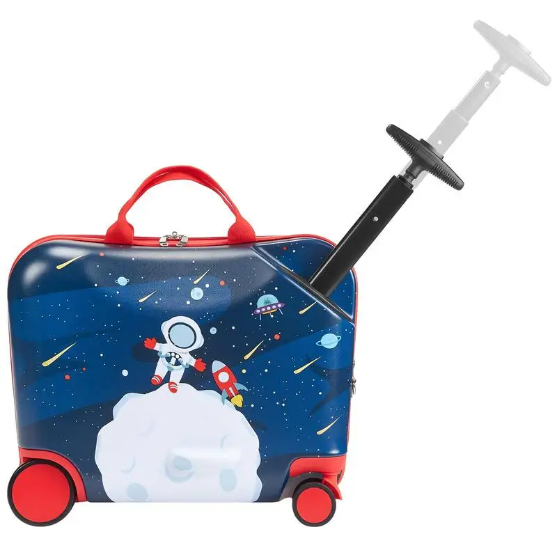 

Traveling Sit-on Trunk 18 Inches For Airport Terminal Railway Station Family Vacation, 26L Capacity Dual Use Shoulder Strap Silent Wheels Toddler Riding Suitcase Blue White Professional Storage Design 3+ Years Old Kids Accessory