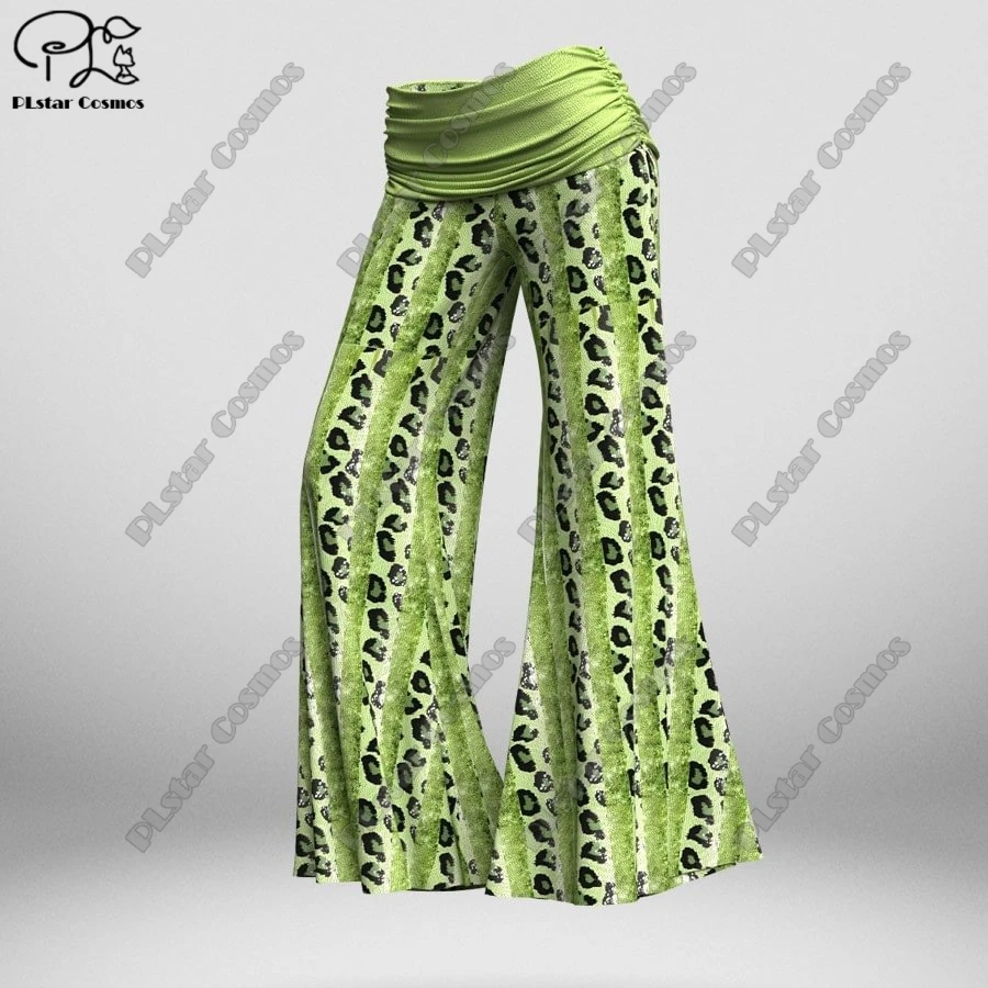 PLstar Cosmos 3D Printed Women's Colorful Christmas Small Floral Wide Leg Pants Waist Folding Elastic Waist Pants Casual S-3