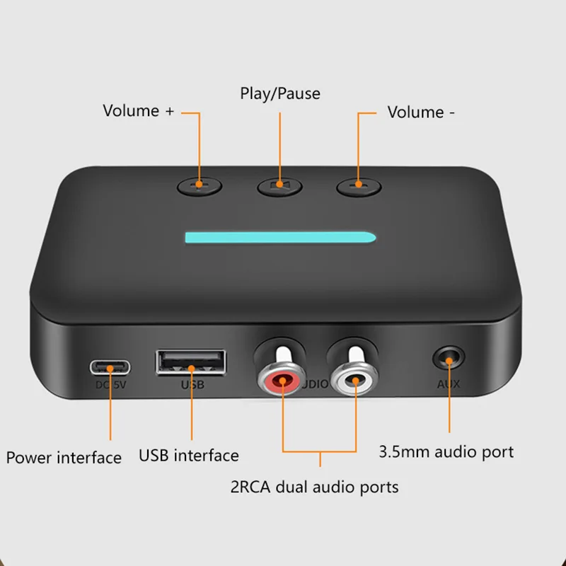 محول استقبال الصوت USB بلوتوث 5.3 موسيقى ستيريو لاسلكية 3.5 مللي متر AUX R/L RCA يدعم تشغيل U-القرص لمكبر الصوت المكتبي أمبير