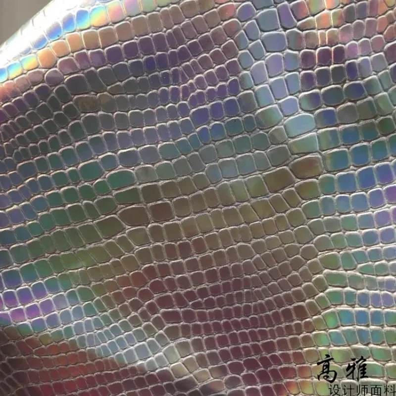 PU Silver Laser Leather Fabric Crocodile Pattern Illusion Paint Stage Performance Clothing Material Christmas Supplies Cloth