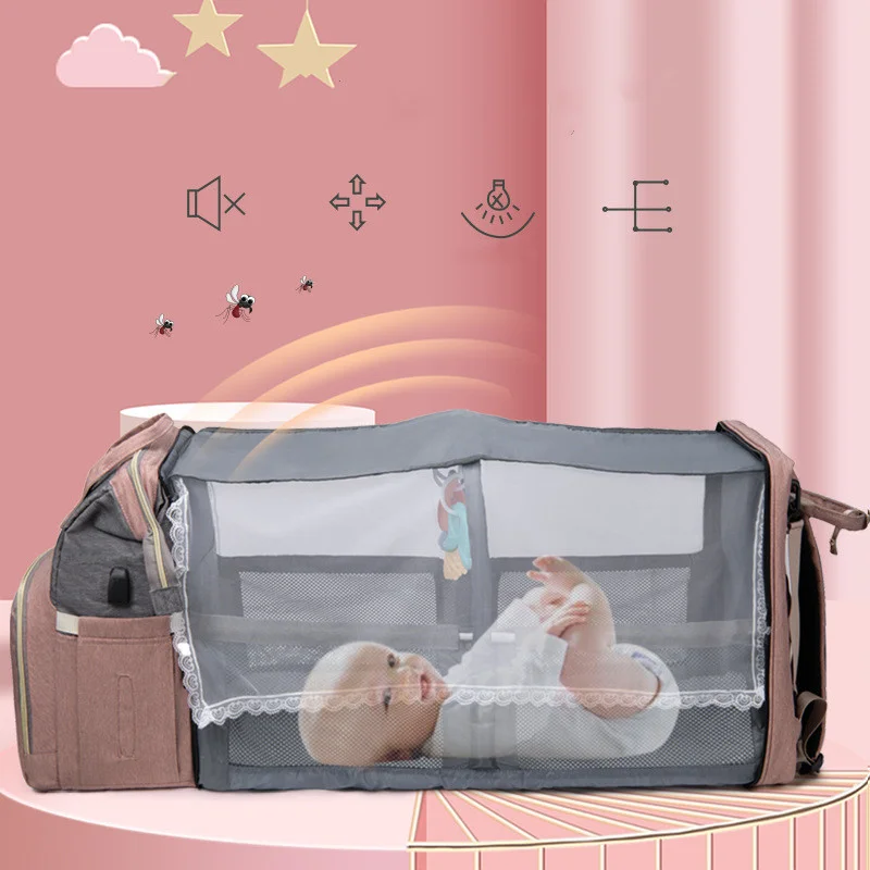 New Folding Mommy Bag Lightweight Portable Folding Crib Bed Large-capacity Baby Backpack Female Mommy Outting Bag Bolsa