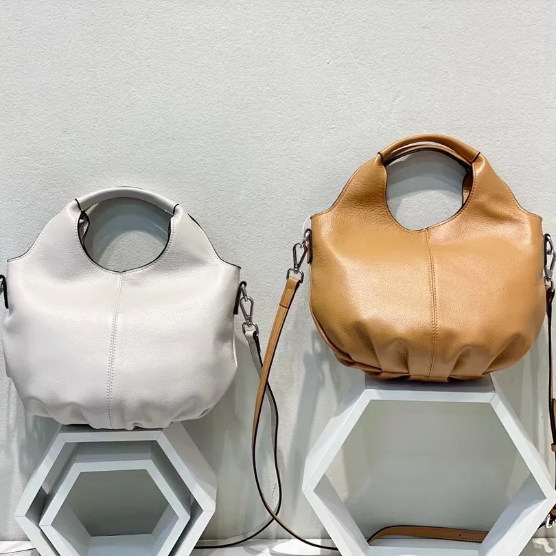 

Pleated Handle bags For Women Genuine cow leather Cloud Bags Leisure Armpit Bag Shopping Shoulder Dumpling Handbag Female