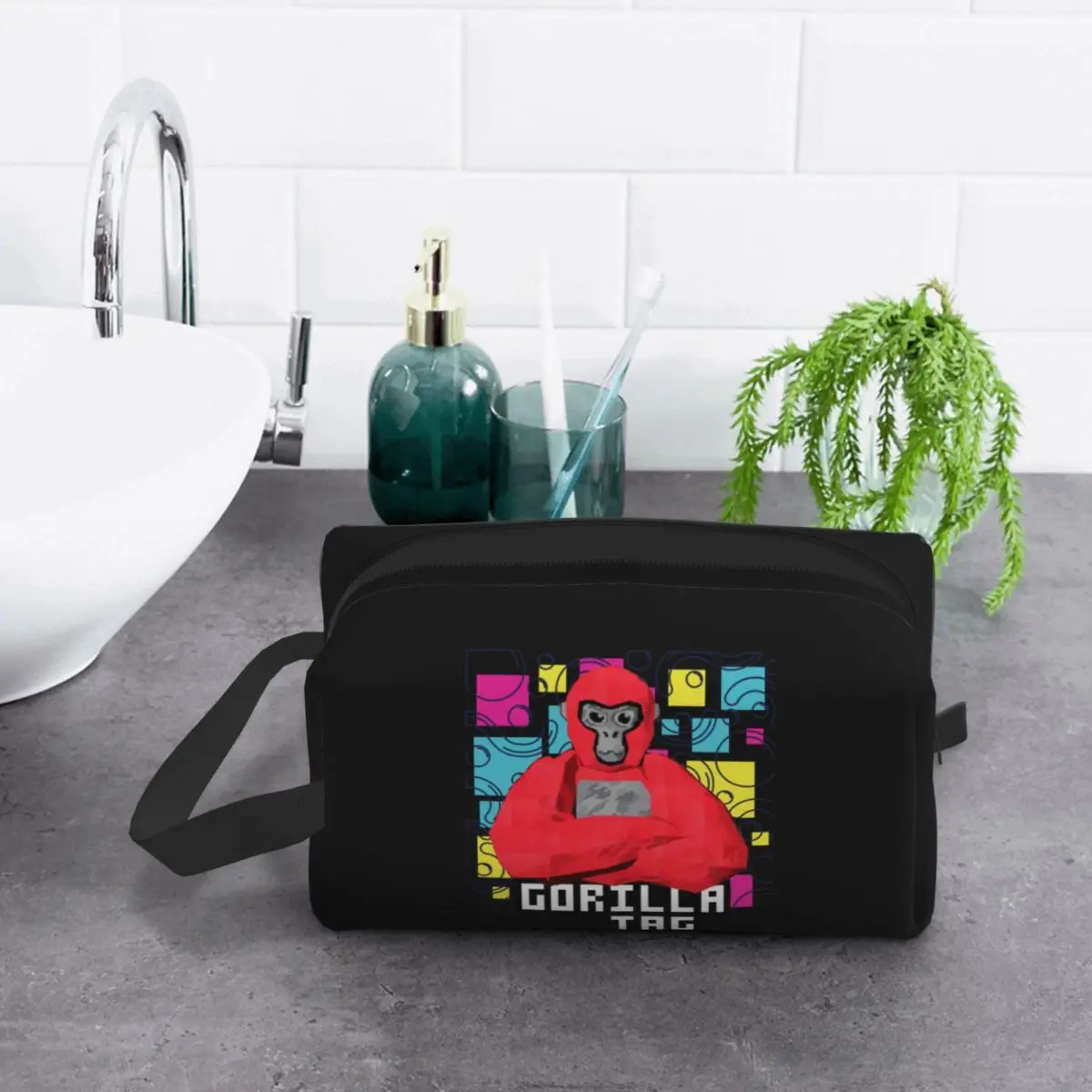 Gorilla Tag Cools Red Makeup Bag Cosmetic Organizer Storage Dopp Kit Toiletry Cosmetic Bag for Women Beauty Travel Pencil Case