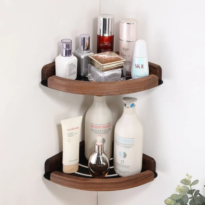 

No Punching Bathroom Rack Tripod Toilet Washstand Wall Hanging Tripod Solid Wood Toilet Room Wall Organizer Shower Shelf Rack