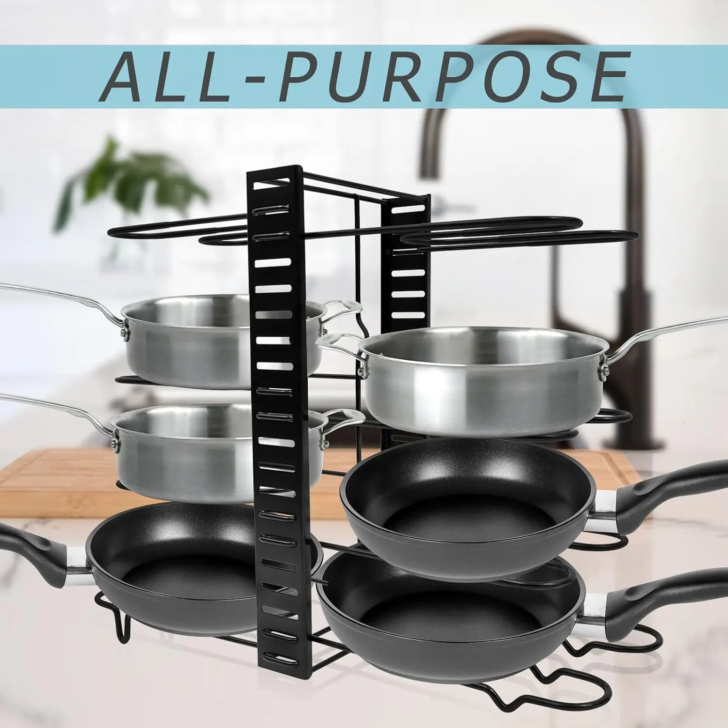 Adjustable Multi-Layer Iron Pot Lid Holder Countertop Kitchen Storage Rack Multi-function Double Side Cookware Organizer Stand