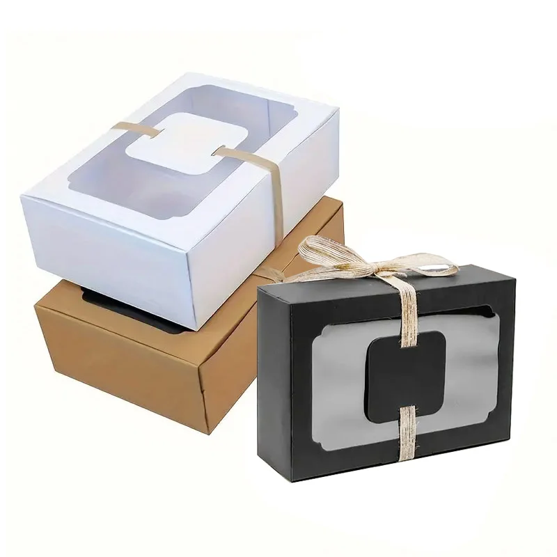 12pcs Kraft Paper Gift Box Containers with Clear Window-Perfect for Packaging,Wedding,Party,Christmas,Birthday Decorations