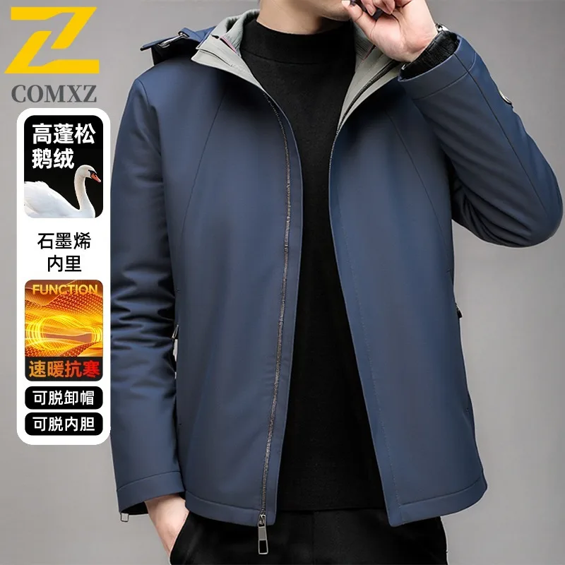 

COMXZ Men Down Jacket Fashion Hooded American Style Lightweight Outdoor Adventure Cold Resistant Down Inner Layer Garment
