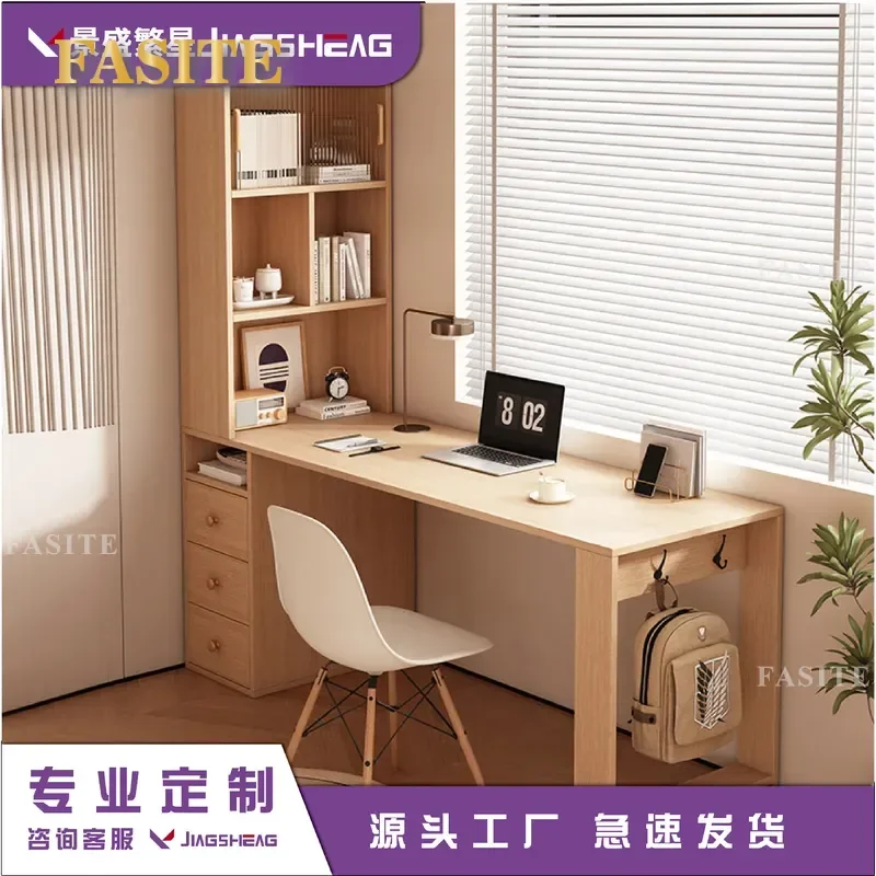 For Modern Window Desk Bookshelf Integrated Wall Table Rectangular Solid Wood Long Computer Desk for Home Study Office Space