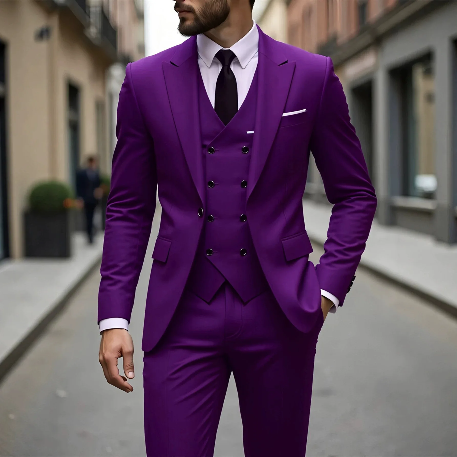 

Men'S 3pcs Slim Fit Suits Double Breasted Suit Men Formal Suit for Wedding Prom Dinner Party
