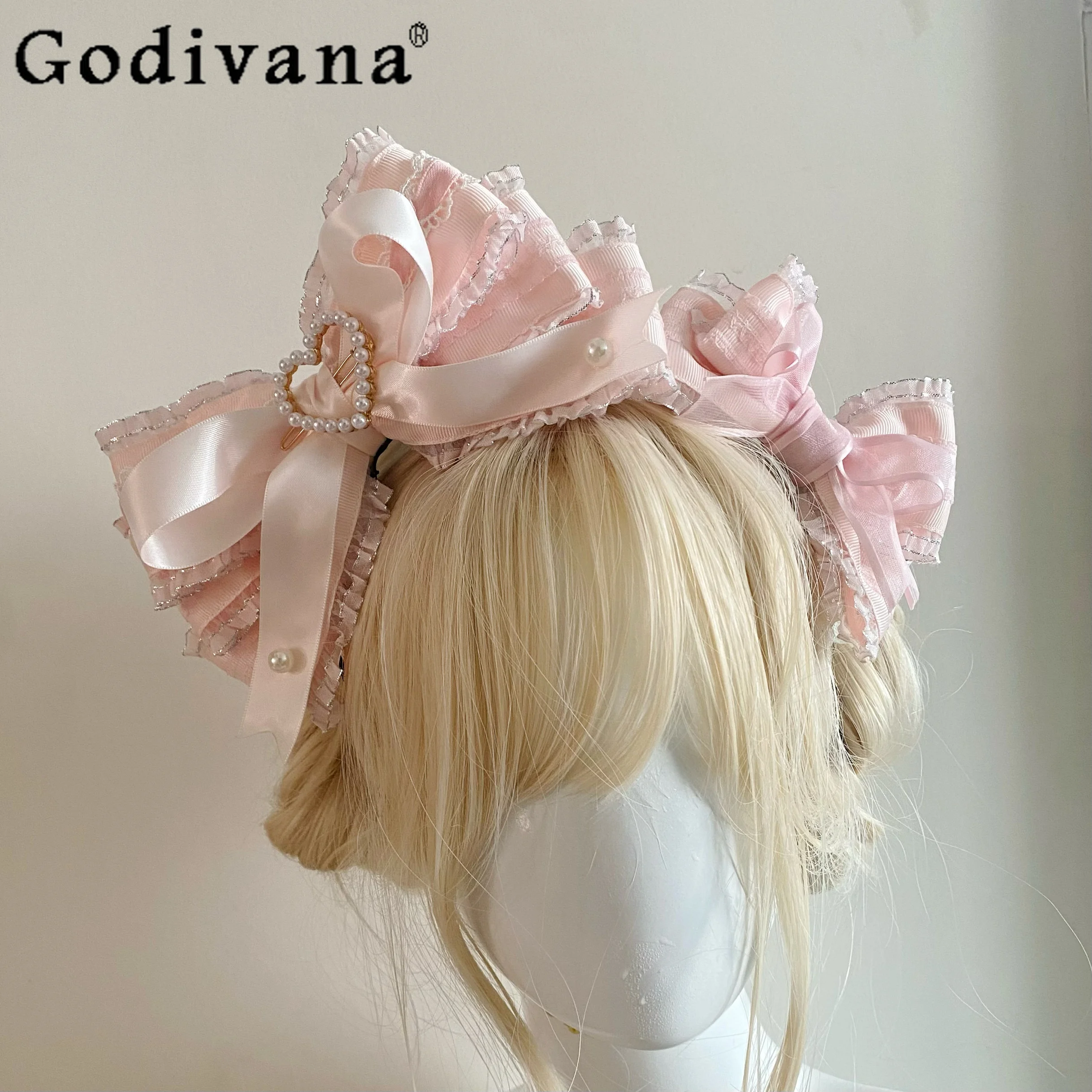 

Японская оригинальная светло-розовая повязка для волос с бантом, головной убор в стиле Лолиты, милые милые KC элегантные аксессуары для девочек JK, аксессуары для волос