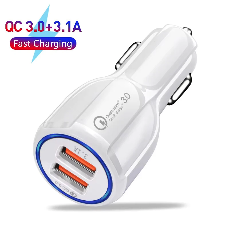 QC3.0 Dual-USB-Autoladegerät mit 2 Anschlüssen, LCD-Display, 12-24V Adapter, Zigarettenanzünder-Buchse, Auto-Handy-Ladegerät 3,1A für iPhone Samsung