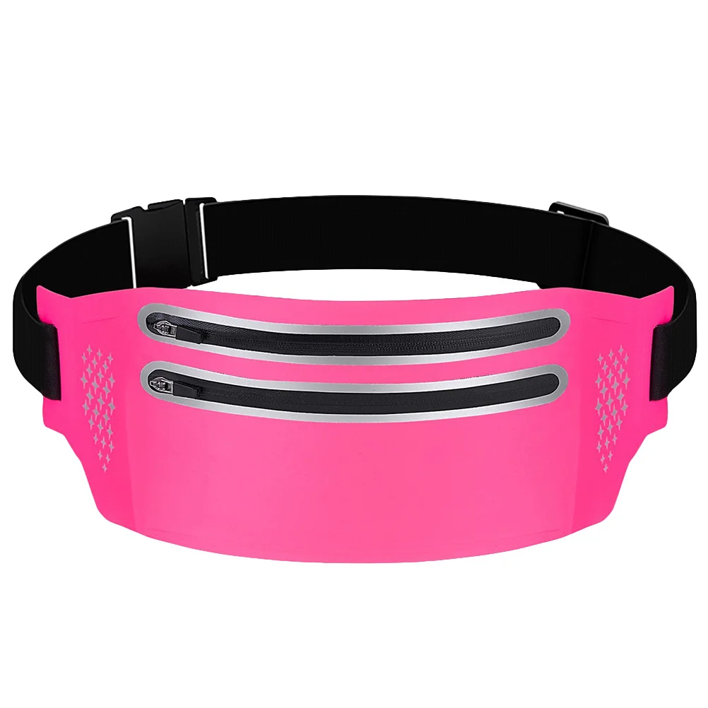 Slim Outdoor Waist Pack Double Zippers Pocket Phone Storage Bag Rosy for Running Sports Hiking Women Waist Pack