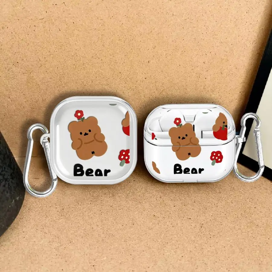 Bear And Strawberry Pattern Case For Samsung Galaxy Buds 3 FE 4Pro 2 Live 3Pro 4 Pro Clear Earphone Cases Cover