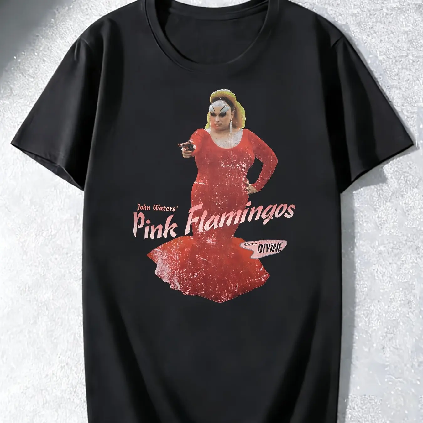 John Waters' Pink Flamingos Classic Movie T-Shirt Sacred Cult Design Featuring The Most Expensive Movie in History Slogan