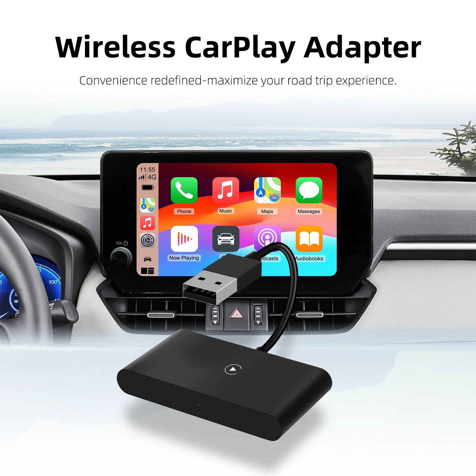 

Проводной-беспроводной адаптер Ezonetronics CarPlay с разъемом и разъемом окружающего освещения, преобразователь проводов OEM CarPlay на беспроводной режим