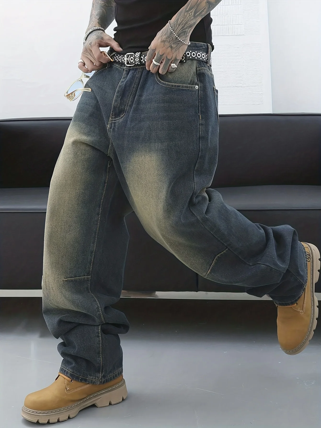 خمر الرجال y2k فضفاض الدينيم الجينز للرجال موضة سراويل تقليدية الشارع الشهير الدنيم الهيب هوب واسعة الساق مستقيم بناطيل كاجوال #4