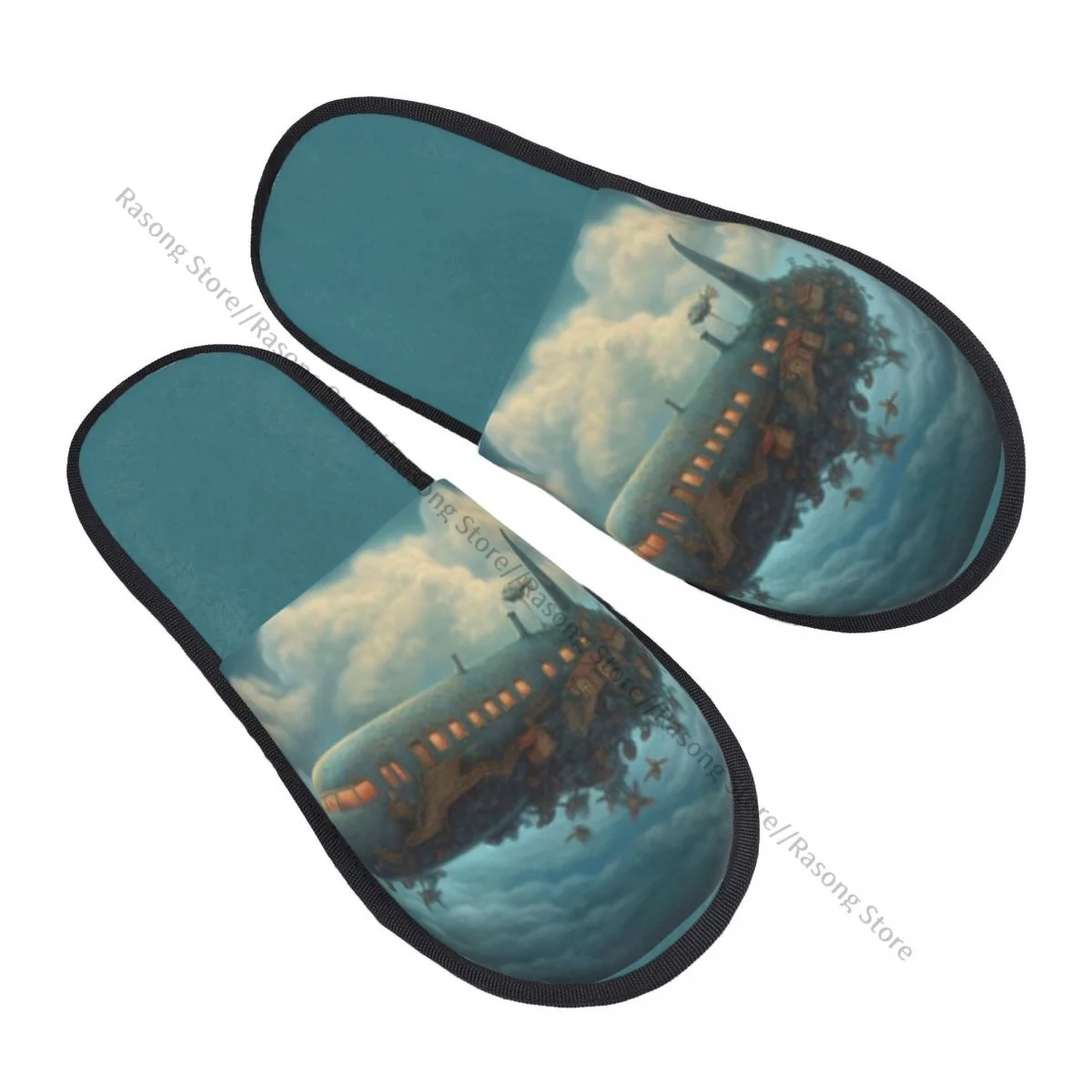 Indoor Airplane In The Clouds Fantasy Landscape Warm Slippers Home Plush Slippers Home Soft Fluffy Slippers